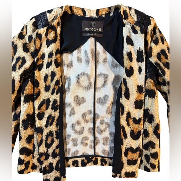 ROBERTO CAVALLI Leopard Print Edge to Edge Linen Jacket in Sz 38 US 2-4 - Picture 9 of 13